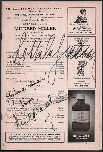 Miller, Mildred - Signed Program Santa Barbara 1966