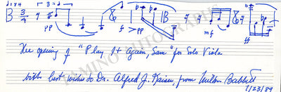 Babbitt, Milton - Autograph Music Quote Signed 1989