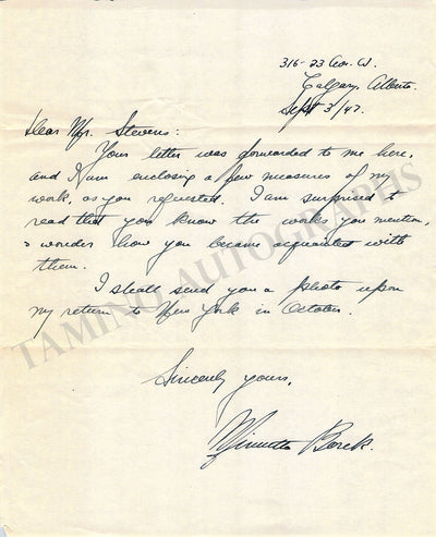 Kessler, Minuetta - Autograph Letter Signed 1947