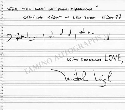 Leigh, Mitch - Autograph Music Quote Signed 1977