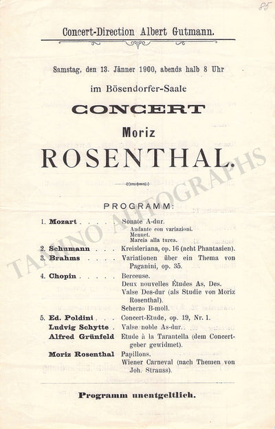 Rosenthal, Moriz - Concert Program Vienna 1900