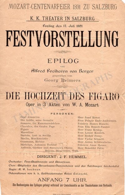 Mozart Centenary - Concert Program Salzburg 1891
