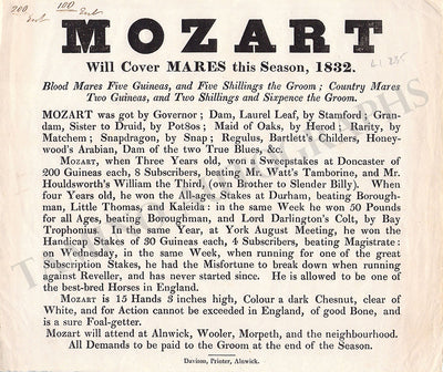 Mozart - Vintage Horse Ad 1832