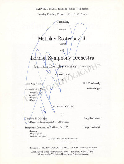 Rostropovich, Mstislav - Signed Program Page New York 1967