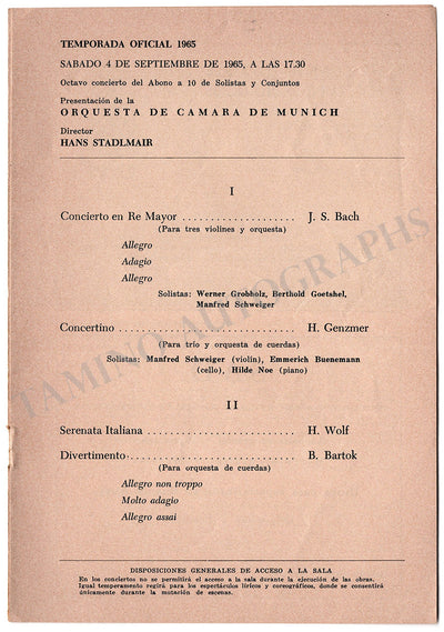 Munich Chamber Orchestra - Concert Program Buenos Aires 1965