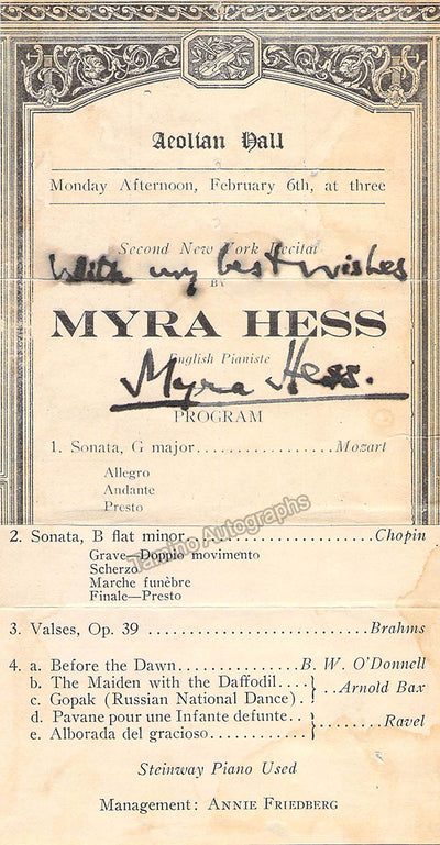 Hess, Myra - Signed Clip 1924