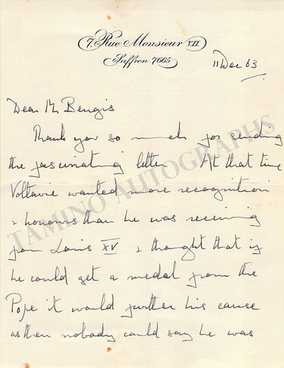 Mitford, Nancy - Autograph Letter Signed 1963