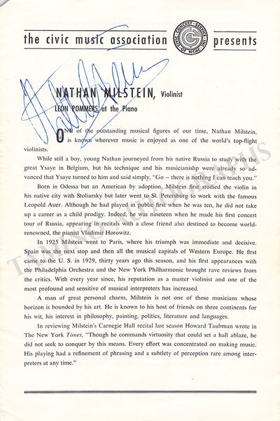 Milstein, Nathan - Signed Program New York