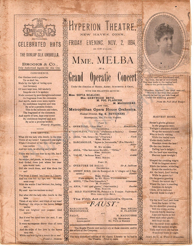 Melba, Nellie - Program Clip Concert 1894