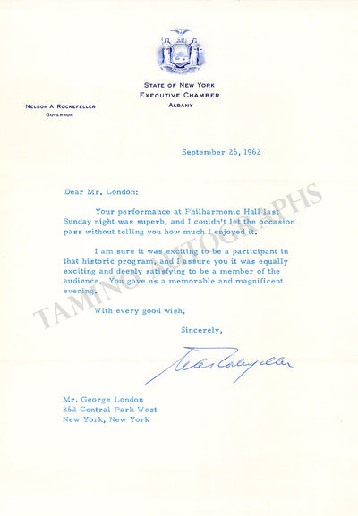 Rockefeller, Nelson - Typed Letter Signed 1962