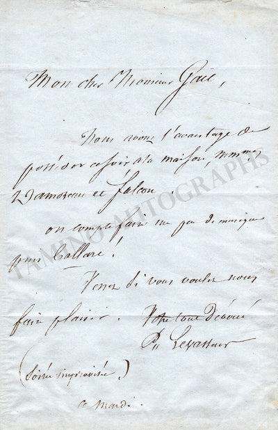 Levasseur, Nicolas - Autograph Letter Signed