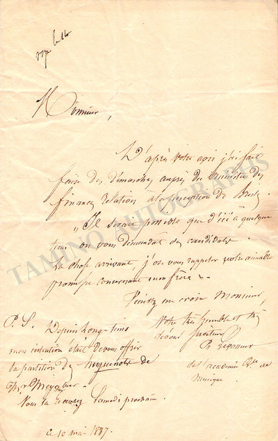 Levasseur, Nicolas - Autograph Letters Signed 1837