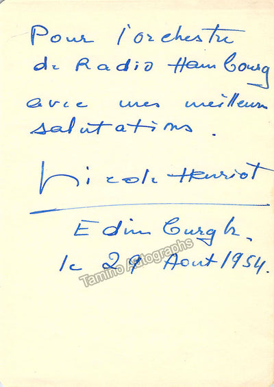 Henriot-Schweitzer, Nicole - Autograph Note Signed 1954