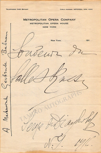 Nijinsky, Vaslav - Diaghilev, Sergei - Ansermet, Ernest - Signed Page 1916