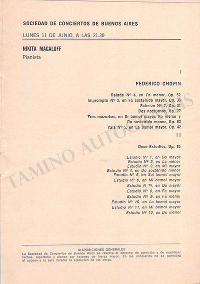 Magaloff, Nikita - Concert Program Buenos Aires 1967