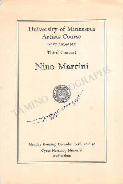 Martini, Nino - Signed Program Minnesota 1934