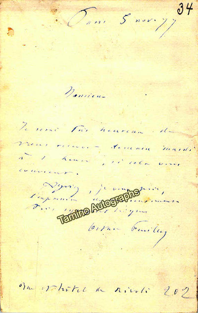 Feuillet, Octave - Autograph Note Signed