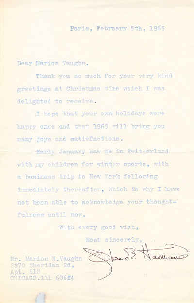 De Havilland, Olivia - Typed Letter Signed 1965