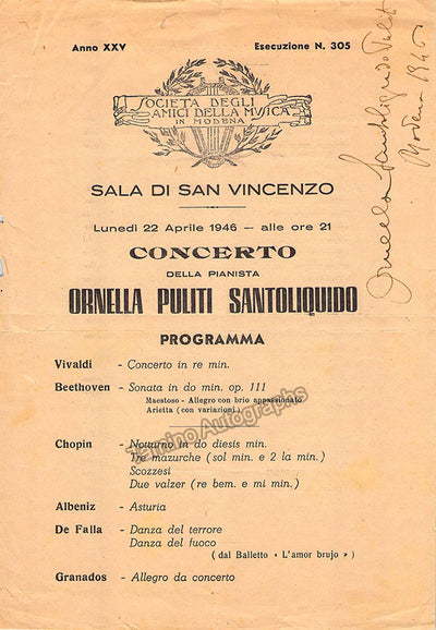 Puliti-Santoliquido, Ornella - Signed Program Modena 1946