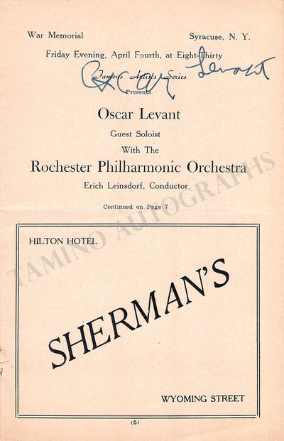 Levant, Oscar - Signed Program N.Y.