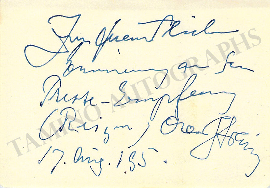Oscar Straus Autograph Note Signed 1950 – Tamino