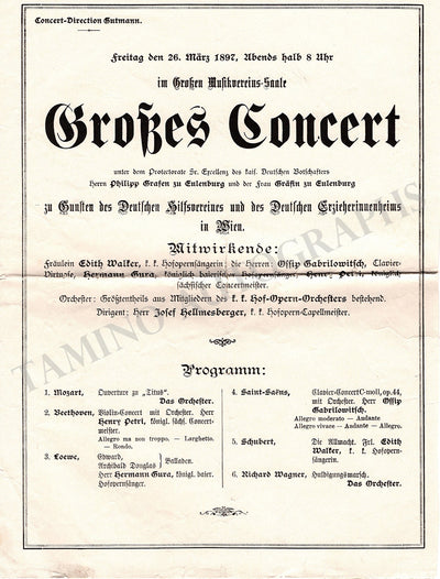 Gabrilowitsch, Ossip - Concert Program Vienna 1897