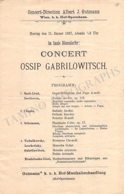 Gabrilowitsch, Ossip - Concert Program Vienna 1897
