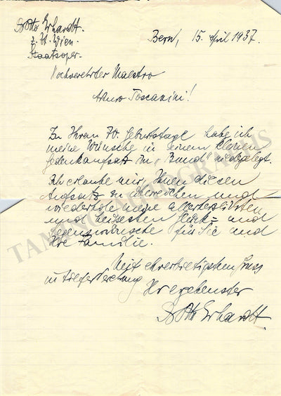 Erhardt, Otto - Autograph Letter Signed 1932 to A. Toscanini