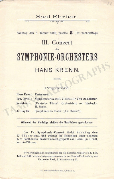 Steinheimer, Otto - Concert Program Vienna 1899
