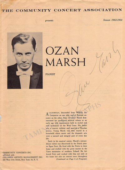 Marsh, Ozan - Signed Program New York 1964