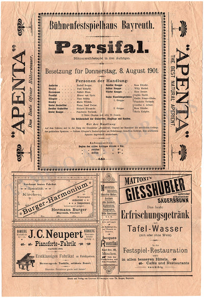 Bayreuth Festival - Playbill Parsifal 1901