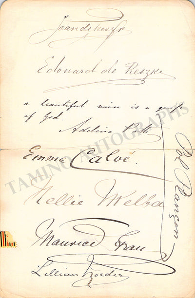 Melba, Nellie - Patti, Adelina - Nordica, Lillian & Others - Signed Album Page