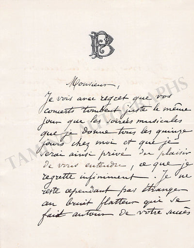 Bernard, Paul - Autograph Letter Signed 1866