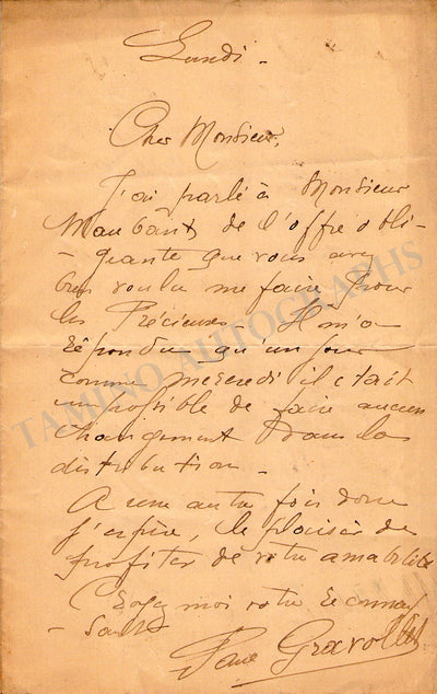 Gravollet, Paul - Set of 3 Autograph Letter Signed