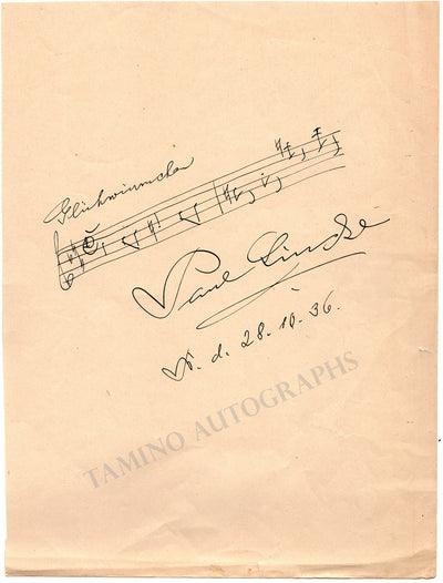 Lincke, Paul - Autograph Music Quote Signed 1936