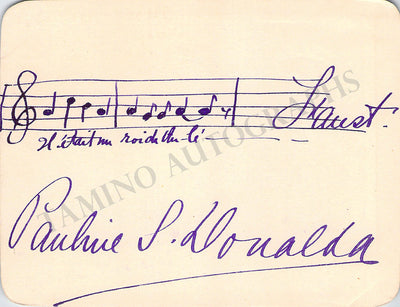 Donalda, Pauline Seveilhac - Autograph Musical Quote Signed