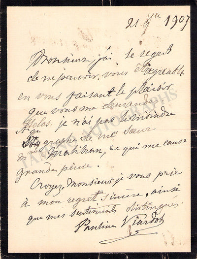 Viardot, Pauline - Autograph Letter Signed 1907