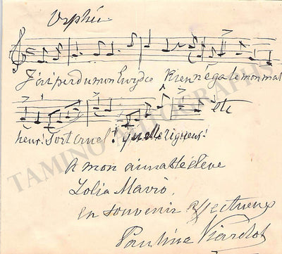 Viardot, Pauline - Autograph Music Quote Signed