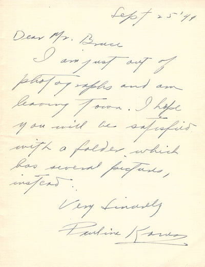 Koner, Pauline - Autograph Note Signed & Brochure