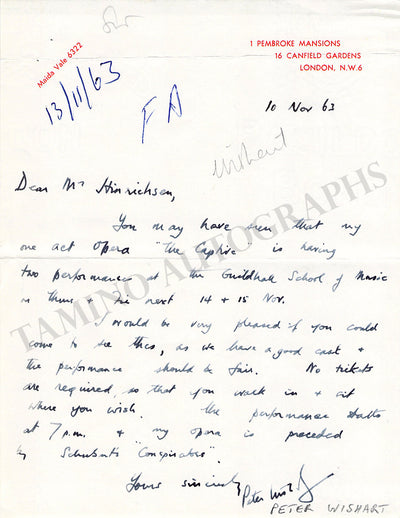 Wishart, Peter - Autograph Letter Signed 1963