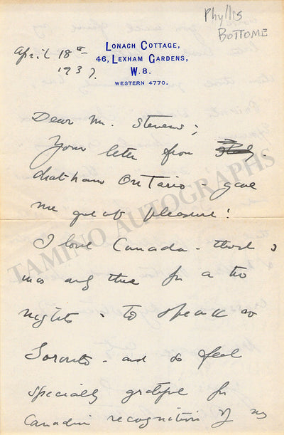 Bottome, Phyllis - Autograph Letter Signed 1937