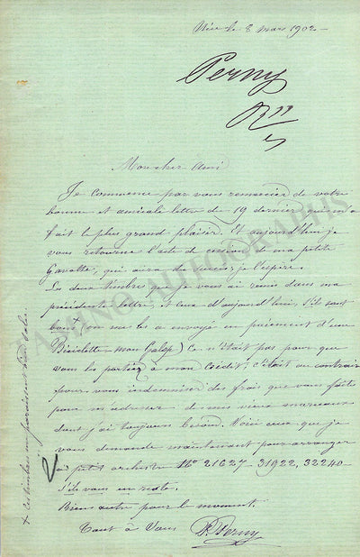 Perny, Pierre - Set of 4 Autograph Letters Signed