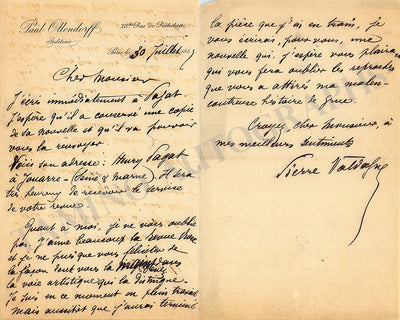 Valdagne, Pierre - Autograph Letter Signed 1885