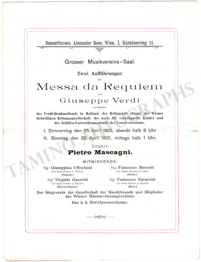 Mascagni, Pietro - Concert Program Vienna 1901 Verdi Homage