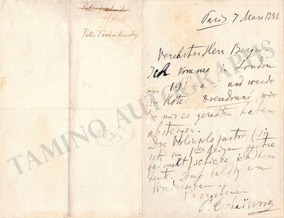 Tchaikovsky, Piotr - Autograph Letter Signed 1882