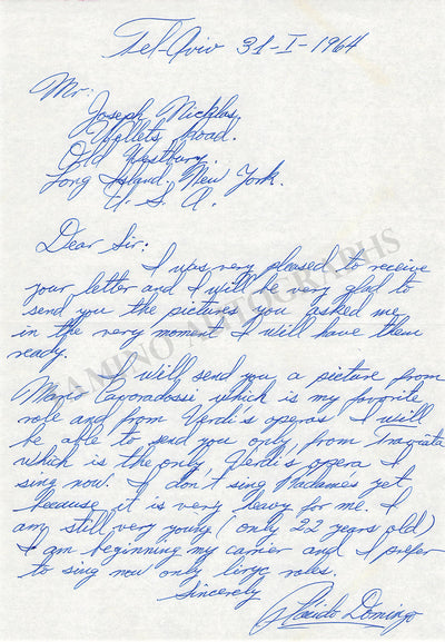 Domingo, Placido - Autograph Letter Signed 1964