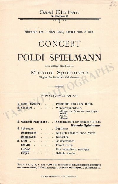 Spielmann, Poldi - Concert Program Vienna 1899