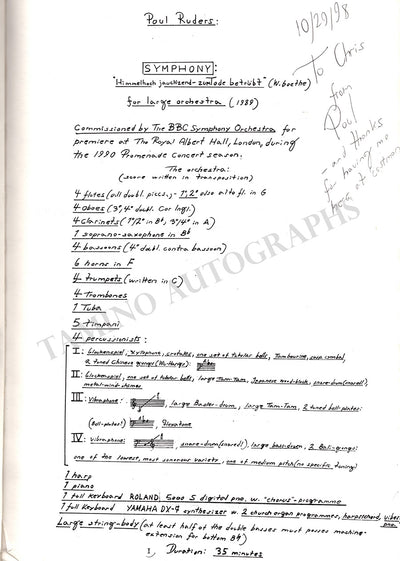 Ruders, Poul - Signed Score Symphony 1
