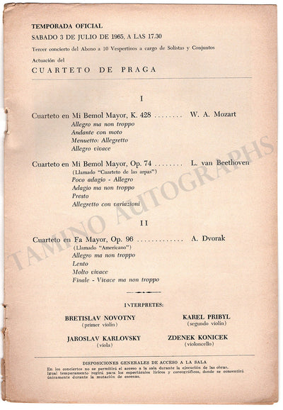 Praga Quartet - Concert Program Buenos Aires 1965