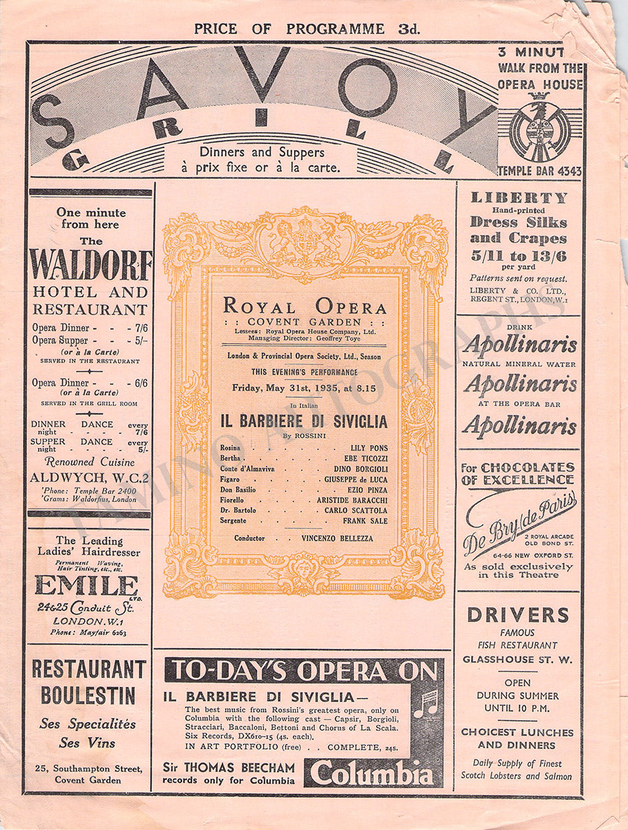 Royal Opera House Covent Garden Opera Programs 1925-1937 – Tamino